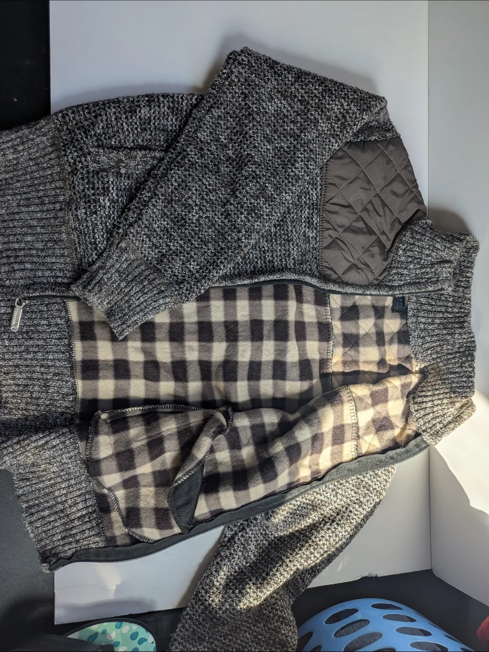 Chunky Knit Zip Front Cardigan Sweater - Grey/Brown/Beige Size 8 Boys